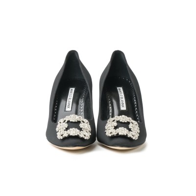 Hangisi 7cm Black Grosgrain Crystal Buckle Pumps