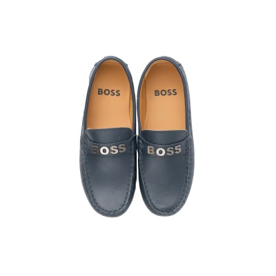 Kids Loafers Navy With Logo Silver