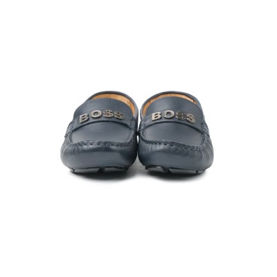 Kids Loafers Navy With Logo Silver