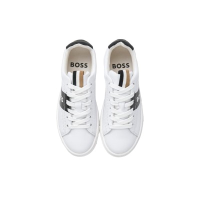 Kids Sneakers Leather Trainers With Logo White Black