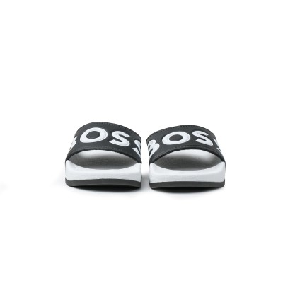 Kids Slide Sandal White Black Logo White