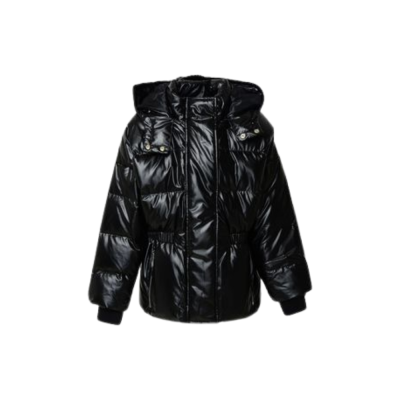 Kids Down Jacket Quilted Black With Logo White