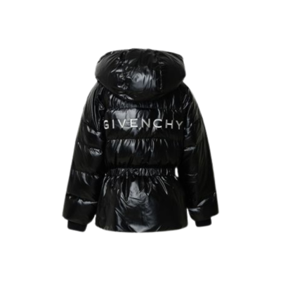 Kids Down Jacket Quilted Black With Logo White