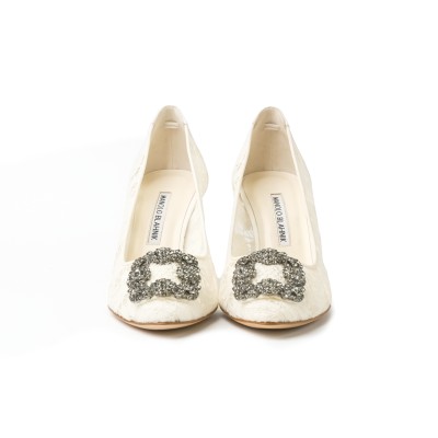 Hangisi 7cm LCream Lace Jewel Buckle Pumps