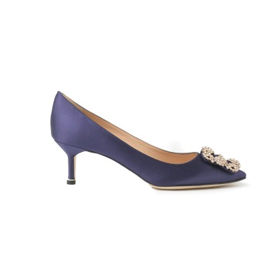 Hangisi Pumps 5cm Satin in Navy With Lsmor Crystal Buckle