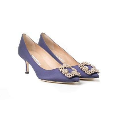 Hangisi Pumps 5cm Satin in Navy With Lsmor Crystal Buckle