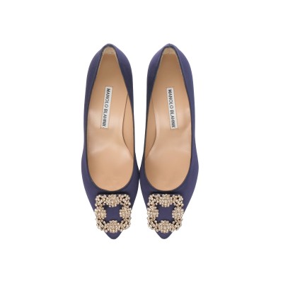 Hangisi Pumps 5cm Satin in Navy With Lsmor Crystal Buckle