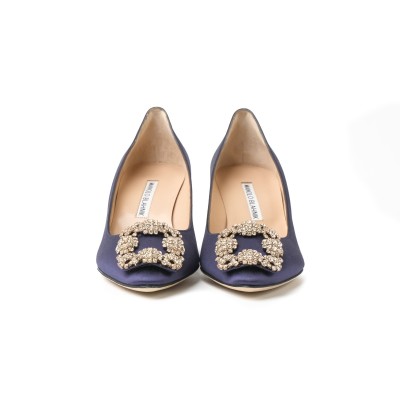 Hangisi Pumps 5cm Satin in Navy With Lsmor Crystal Buckle