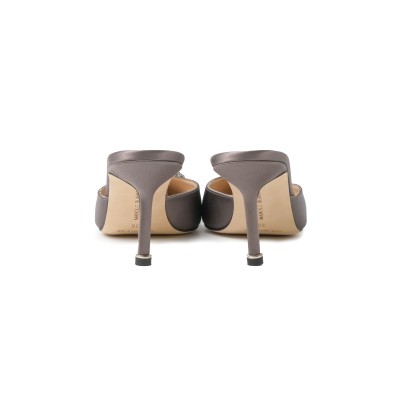 Hangisi Mules 7cm Dgrey Satin Jewel Buckle