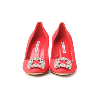 Hangisi 7cm Bright Red GrosGrain Jewel Buckle Pumps