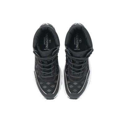 Ready Go Runner Trainer High Top In Fabric And Leather Black