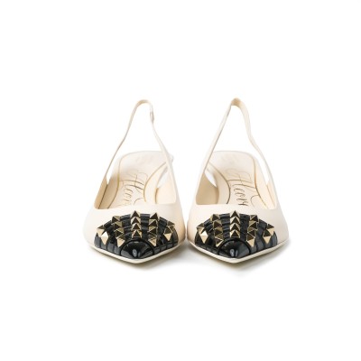 Rockstud Alcove Slingback 5cm Pump Light Ivory Black