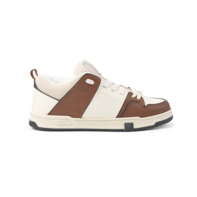 Open Skate Calfskin And Fabric Sneaker Ivory Brown