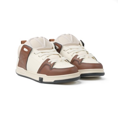 Open Skate Calfskin And Fabric Sneaker Ivory Brown