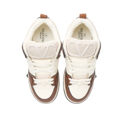 Open Skate Calfskin And Fabric Sneaker Ivory Brown