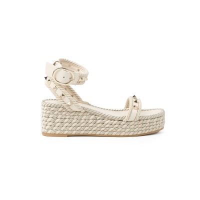 Rockstud Flatform Sandal 4.5cm Light Ivory