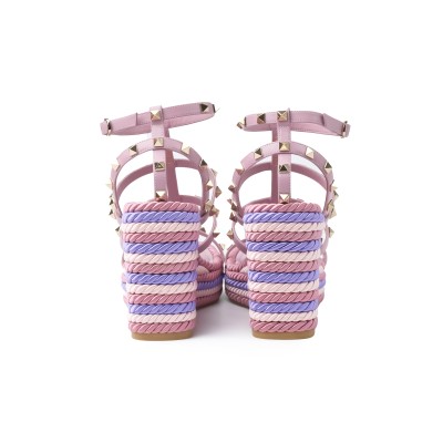 Rockstud Calfskin Wedges Sandal Misty Mauve Multicolor