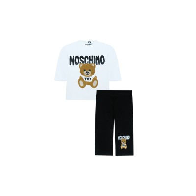 Kids 1Set Tshirt White And Pants Black Teddy Toy Logo