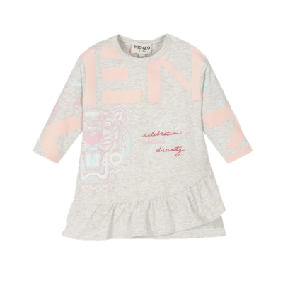 Kids Dress Tiger And Bear Grey Logo Peach