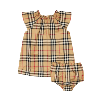 Kids Dress Vintage Check Stretch Cotton With Bloomers Archive Beige