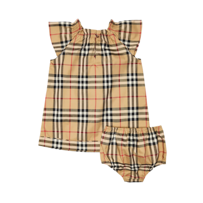 Kids Dress Vintage Check Stretch Cotton With Bloomers Archive Beige