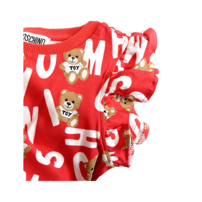 Kids Dress Lettering Teddy Bear All Over Red White