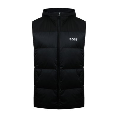 V_Hamar1 Water Repellent Hooded Gilet Black With Logo White