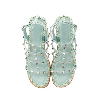 Rockstud Calfskin Wedges Sandal Morning Dew/Opal Grey Multicolor