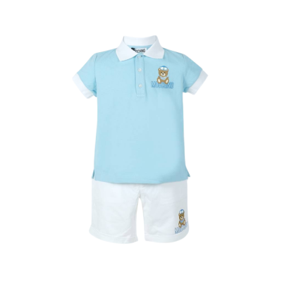 Baby 1Set Teddy Sailor Polo Shirt Light Blue And Pants White