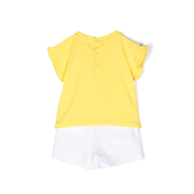 Baby 1Set Tshirt Yellow And Short Pants White Teddy Bear Flower Logo