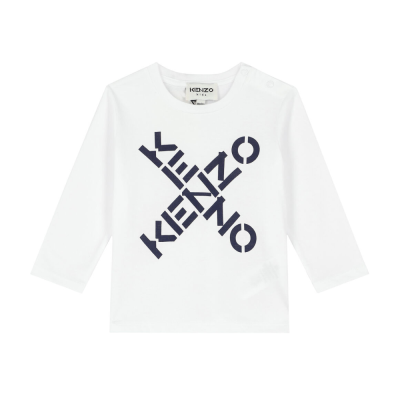 Kids Long Tshirt White Cross Logo Black