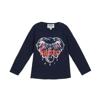 Kids Long Tshirt Navy Elephant Logo Orange