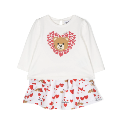 Baby 1Set Tshirt Longsleeve And Skirt Teddy Bear Heart White Red