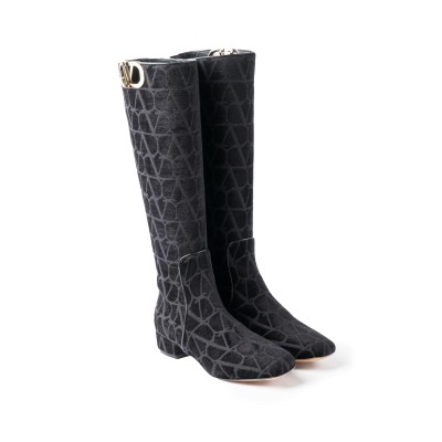 Vlogo Type Boot In Toile Iconographe Heels 3cm in Black SHW