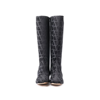 Vlogo Type Boot In Toile Iconographe Heels 3cm in Black SHW