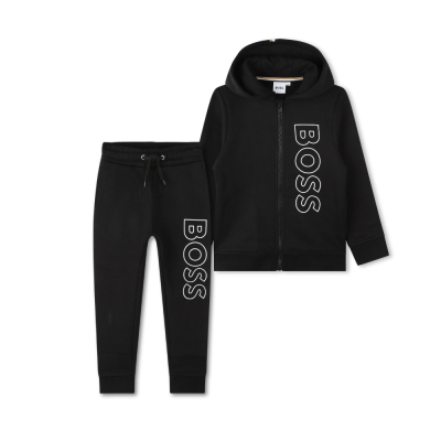 Kids 1Set Hoodie Zipper And Pants Black Logo White