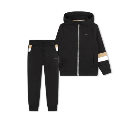 Kids 1Set Hoodie Zipper And Pants Black Stripe Multicolor