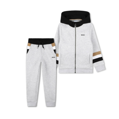 Kids 1Set Hoodie Zipper And Pants Grey Stripe Multicolor