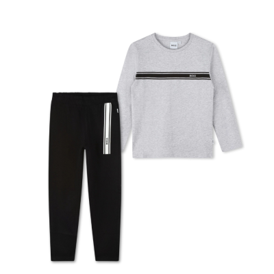 Kids 1 Set Tshirt LongSleeve And Pants Black Stripe Grey Black