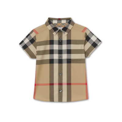 Baby Short-sleeve Check Stretch Cotton Shirt Archive Beige