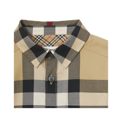 Baby Short-sleeve Check Stretch Cotton Shirt Archive Beige