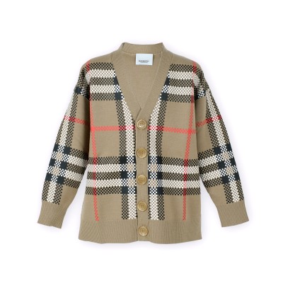 Kids Check Wool Cardigan Archive Beige