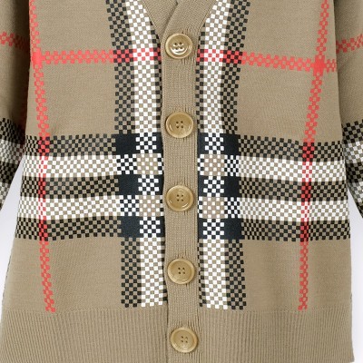 Kids Check Wool Cardigan Archive Beige