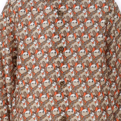 Kids Thomas Bear Print Cotton Silk Shirt Scarlet Orange