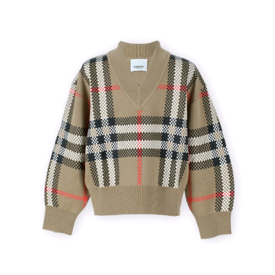 Kids Check Wool Sweater Archive Beige