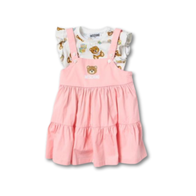 Baby 1Set Tshirt All Over Teddy Toy White And Dress Co-Ord Pink