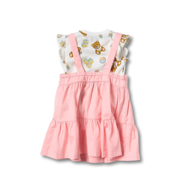 Baby 1Set Tshirt All Over Teddy Toy White And Dress Co-Ord Pink