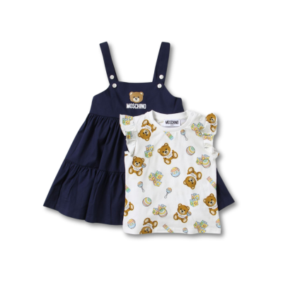 Baby 1Set Tshirt All Over Teddy Toy White And Dress Co-Ord Navy