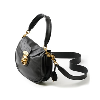 Teddy Lock Leather Medium Hobo Bag Black