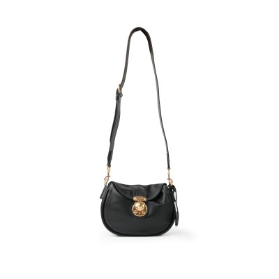 Teddy Lock Leather Medium Hobo Bag Black